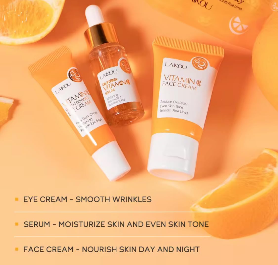 Skincare 3pc Set, Face Cream, Eye Cream and Serum, Brightening and Anti-Aging Treatment