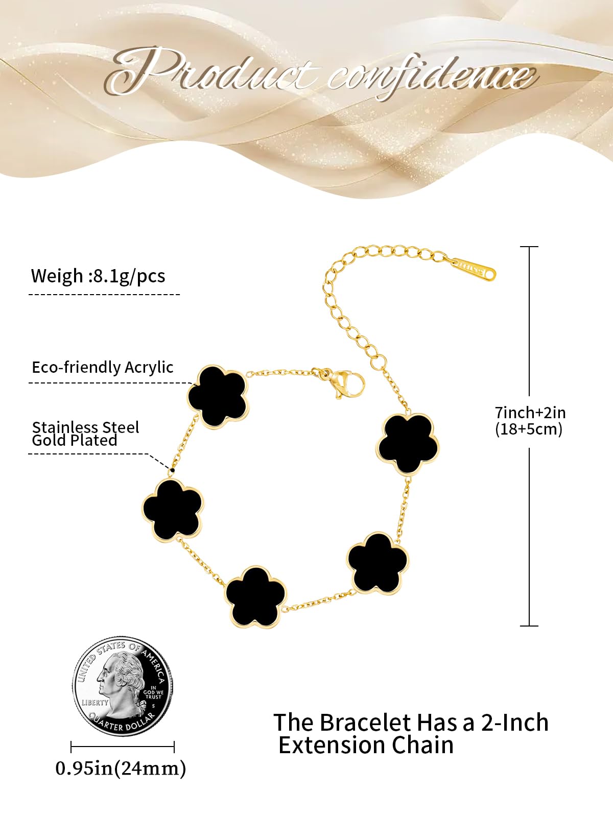 JIEMUCHU Gold Plated Stainless Steel Flower Bracelet Jewelry for Women