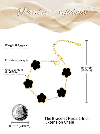 JIEMUCHU Gold Plated Stainless Steel Flower Bracelet Jewelry for Women