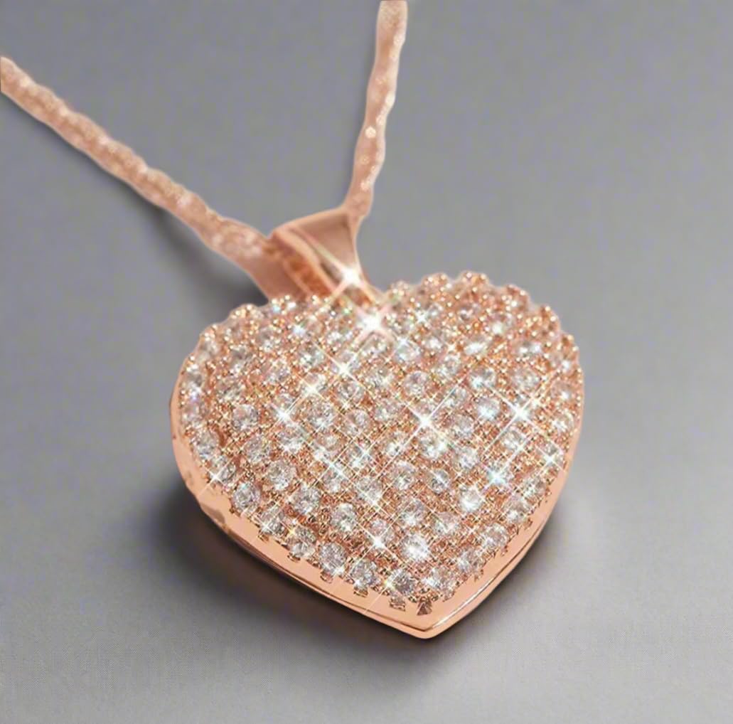 Rose Gold Heart Pendant Necklace, White Gold Accents, Dark Rose