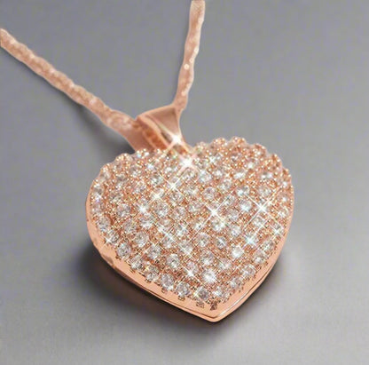 Rose Gold Heart Pendant Necklace, White Gold Accents, Dark Rose