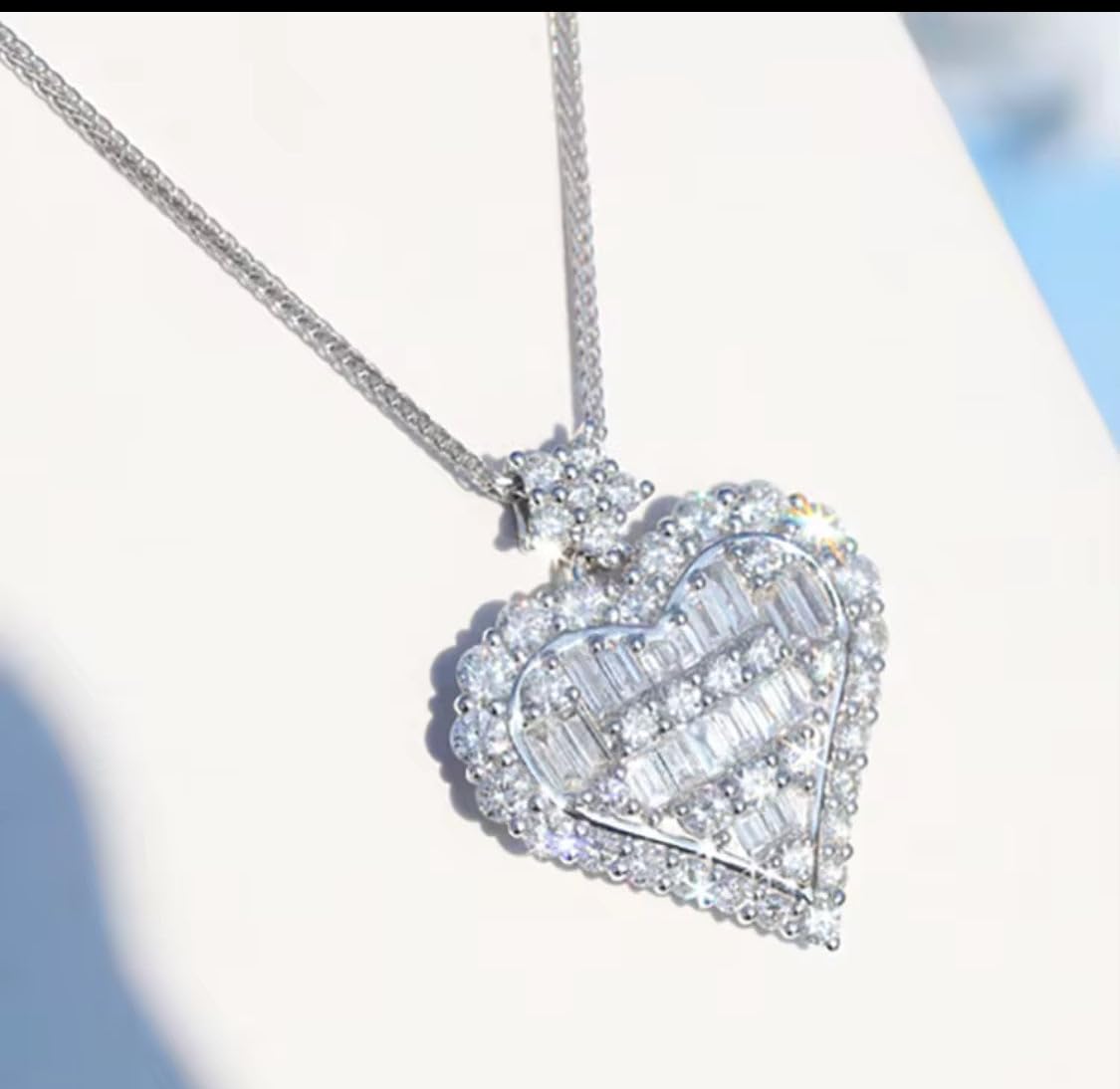 Rose Gold Heart Pendant Necklace, White Gold Accents, Dark Rose