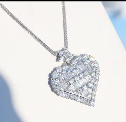 Rose Gold Heart Pendant Necklace, White Gold Accents, Dark Rose