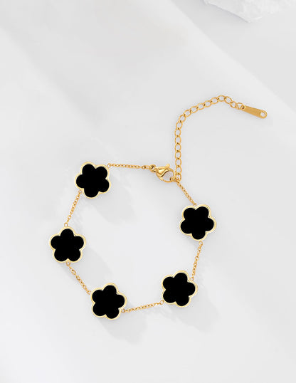 JIEMUCHU Gold Plated Stainless Steel Flower Bracelet Jewelry for Women